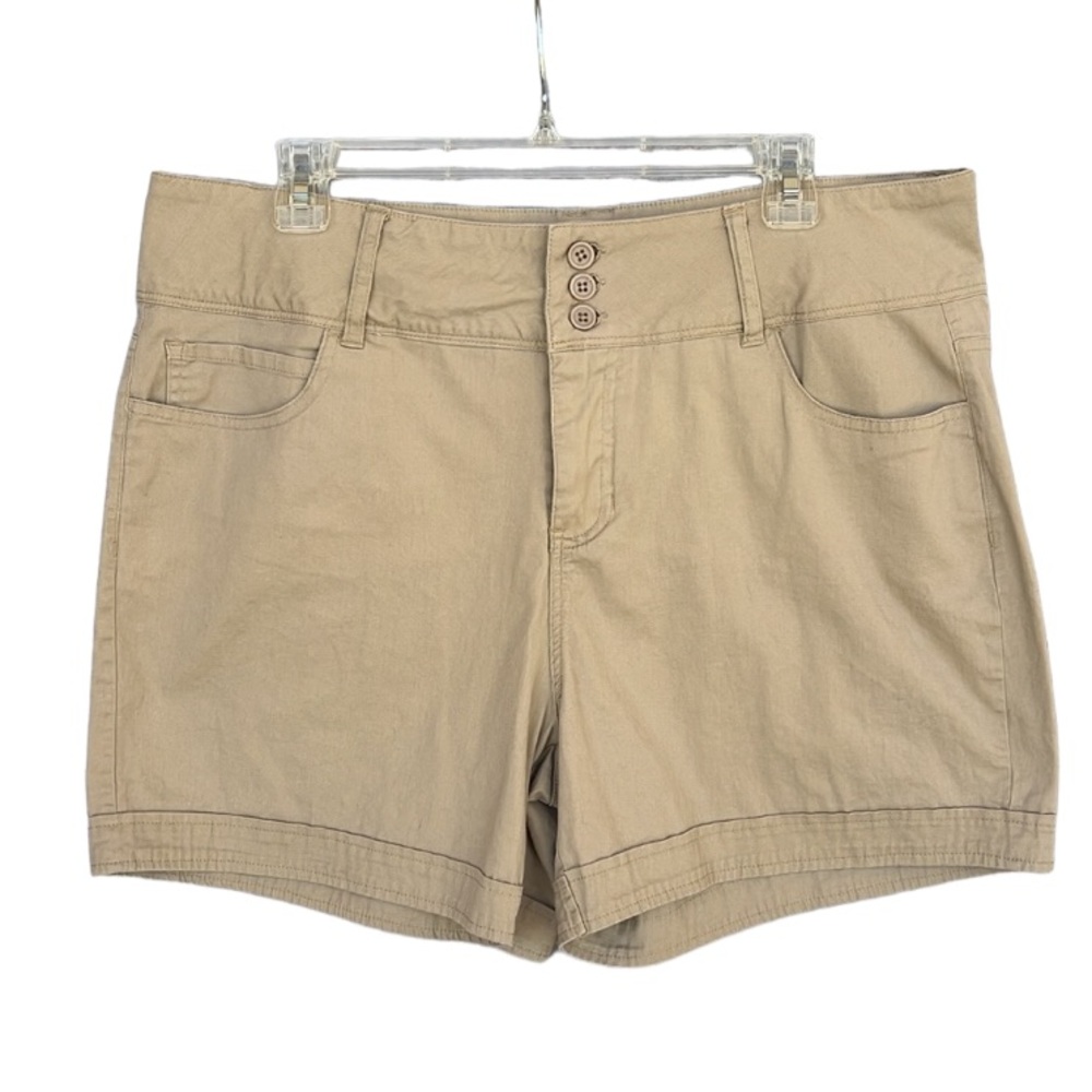 Royalty For Me Womens Tan High Rise Cotton Stretchy Shorts Size 14